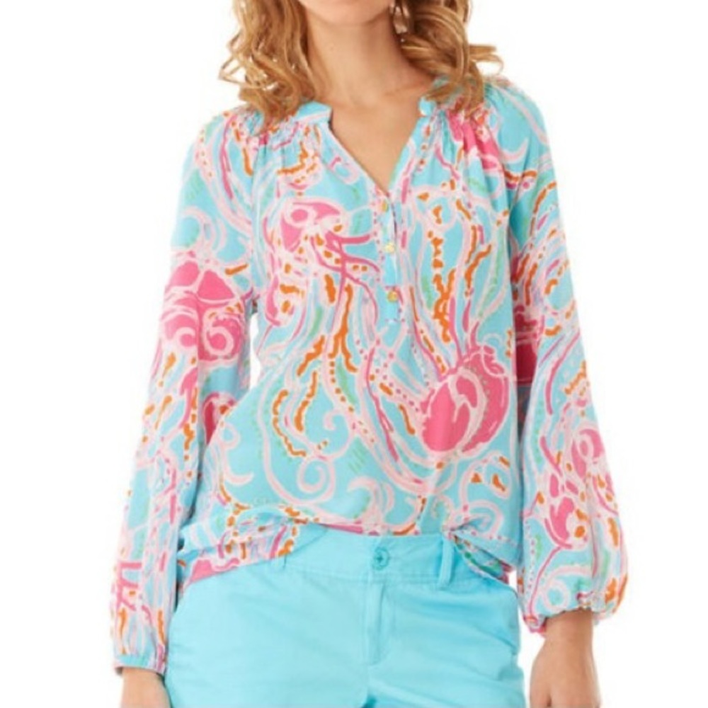 LILLY PULITZER Elsa silk top jellyfish print